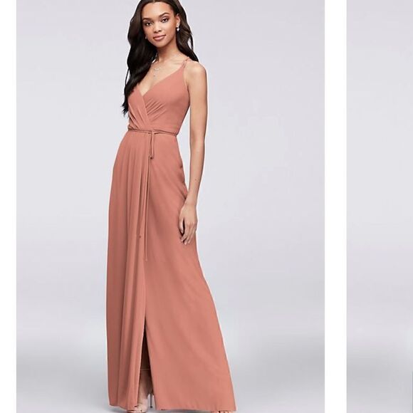 David's Bridal Dresses & Skirts - DB Coral Reef Chiffon Maxi Dress double-strap georgette bridesmaid wrap